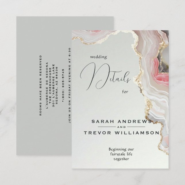 Tarjeta De Recepción Elegant Blush Agate Fluid Ink  (Anverso / Reverso)