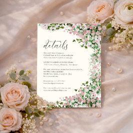 Tarjeta De Recepción Elegant Blush Garden Wedding Details