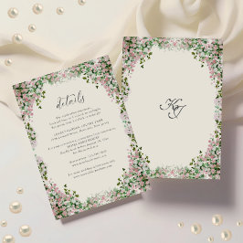 Tarjeta De Recepción Elegant Blush Garden Wedding Details