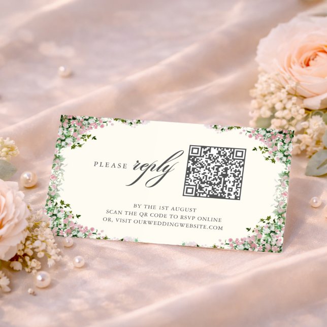 Tarjeta De Recepción Elegant Blush Garden Wedding QR code RSVP Card (Subido por el creador)