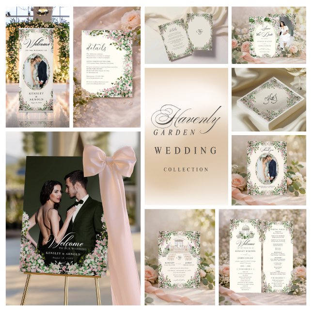 Tarjeta De Recepción Elegant Blush Garden Wedding Timeline (Subido por el creador)