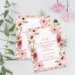 Tarjeta De Recepción Elegant Blush Pink Floral Wedding Details