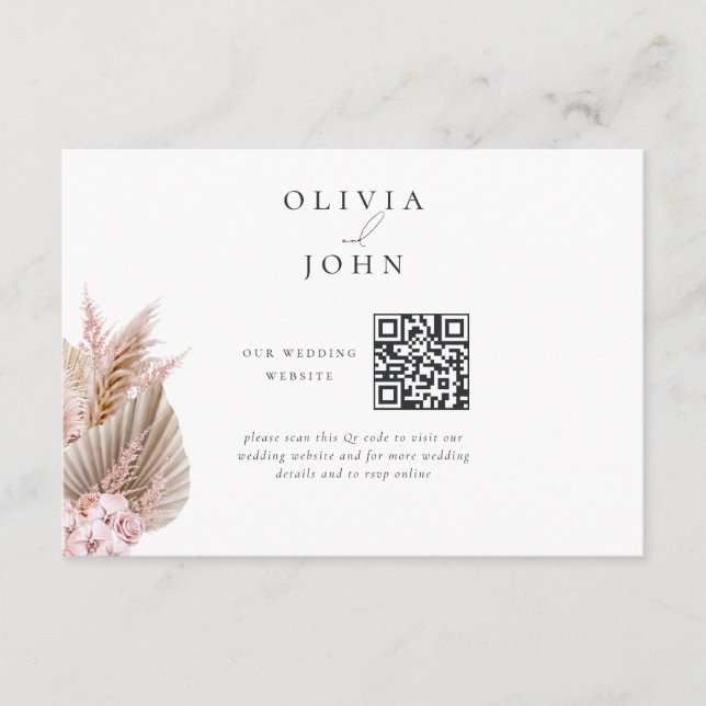 Tarjeta De Recepción Elegant Bohemian Pampas Grass Wedding Website (Anverso)