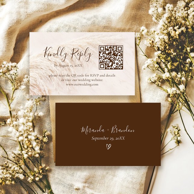 Tarjeta De Recepción Elegant Boho Pampas Grass Wedding RSVP Card (Subido por el creador)