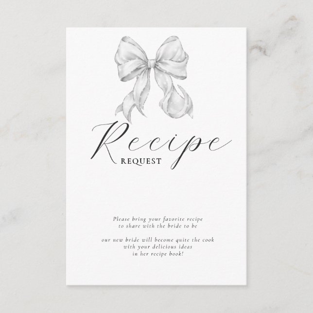 Tarjeta De Recepción Elegant Bow Bridal Shower Recipe  (Anverso)