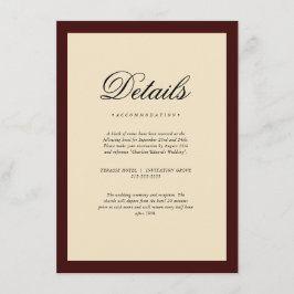Tarjeta De Recepción Elegant Burgundy Frame Wedding Details