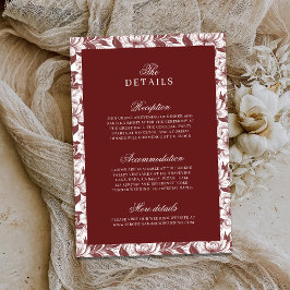 Tarjeta De Recepción Elegant Burgundy Luxury Old Money Wedding Details