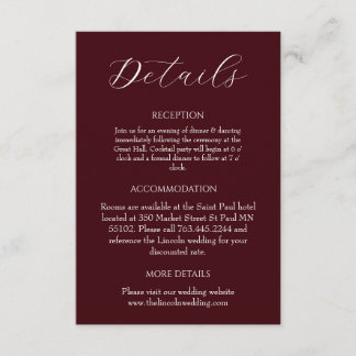 Tarjeta De Recepción Elegant Burgundy Minimalist Wedding