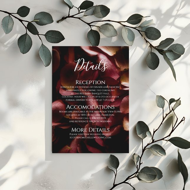 Tarjeta De Recepción Elegant Burgundy Romantic Rose Enclosure Card (Subido por el creador)