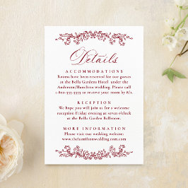 Tarjeta De Recepción Elegant Burgundy Victorian Floral Wedding Details