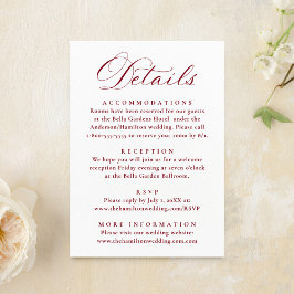 Tarjeta De Recepción Elegant Burgundy Victorian Floral Wedding Details