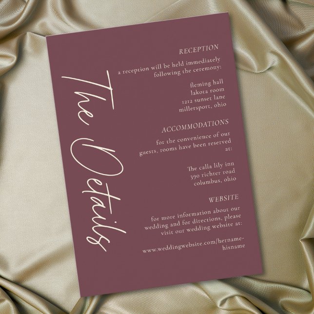 Tarjeta De Recepción Elegant Burgundy Wine Minimalist Wedding (Elegant Burgundy Wine Minimalist Wedding Enclosure Card)