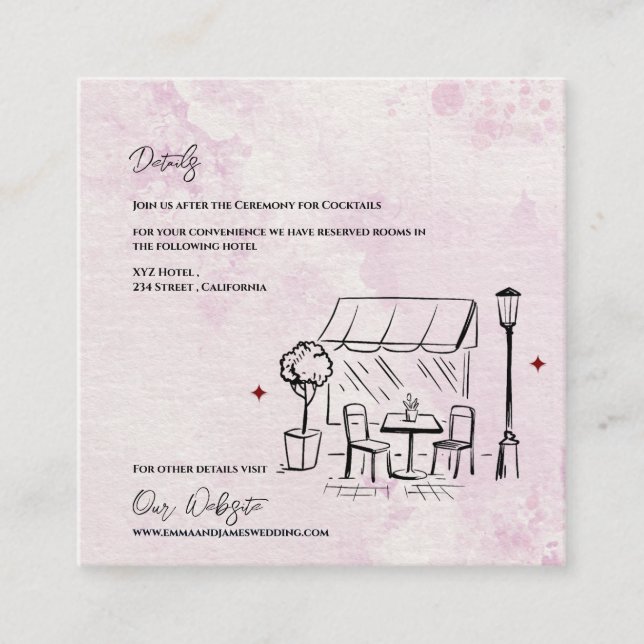 Tarjeta De Recepción Elegant Café Sketch Illustration Wedding Details (Anverso)