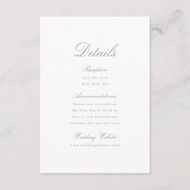 Tarjeta De Recepción Elegant Calligraphy Wedding Details Card (Anverso)