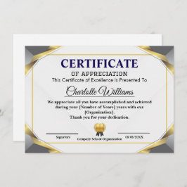 Tarjeta De Recepción Elegant Certificate of Appreciation Award Template