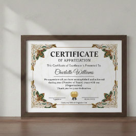 Tarjeta De Recepción Elegant Certificate of Appreciation Award Template