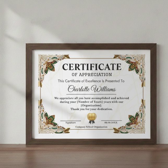 Tarjeta De Recepción Elegant Certificate of Appreciation Award Template (Subido por el creador)