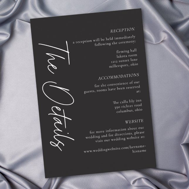 Tarjeta De Recepción Elegant Charcoal Black Minimalist Wedding (Elegant Charcoal Black Minimalist Wedding Enclosure Card)