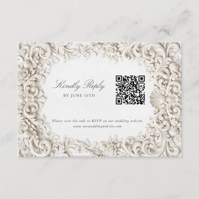 Tarjeta De Recepción Elegant Classy Baroque Frame RSVP with QR Code (Anverso)