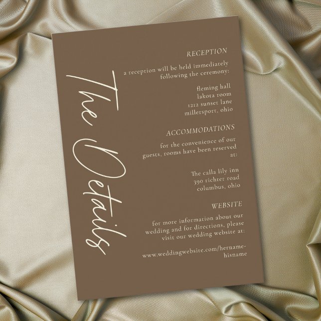 Tarjeta De Recepción Elegant Cocoa Brown Minimalist Wedding (Elegant Cocoa Brown Minimalist Wedding Enclosure Card)