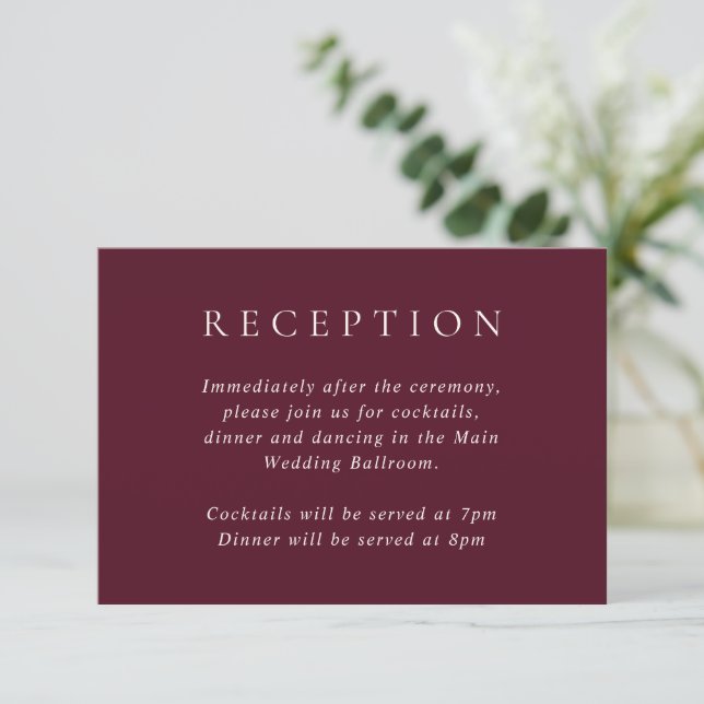 Tarjeta De Recepción Elegant Deep Burgundy Classic Wedding (Anverso de pie)