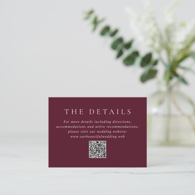 Tarjeta De Recepción Elegant Deep Burgundy QR Code Classic Wedding (Anverso de pie)