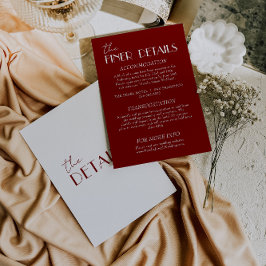 Tarjeta De Recepción Elegant Deep Red Burgundy White wedding Details  