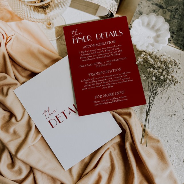 Tarjeta De Recepción Elegant Deep Red Burgundy White wedding Details   (Subido por el creador)