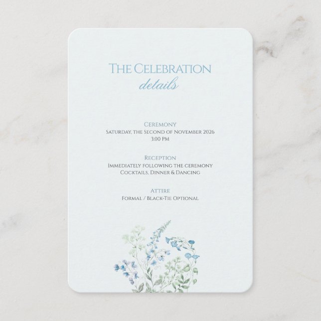 Tarjeta De Recepción Elegant Dusty blue Floral Calligraphy Wedding (Anverso)
