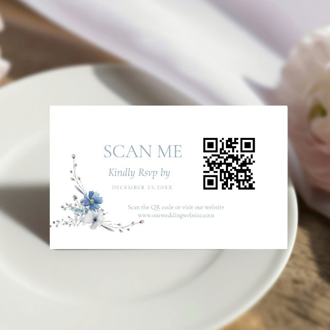 Tarjeta De Recepción Elegant Dusty Blue Floral Spring Bloom Wedding (Subido por el creador)