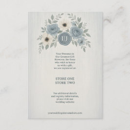 Tarjeta De Recepción Elegant Dusty Blue Floral Wax Seal Wedding