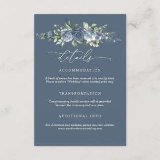 Tarjeta De Recepción Elegant Dusty Blue Floral Wedding Enclosure Card