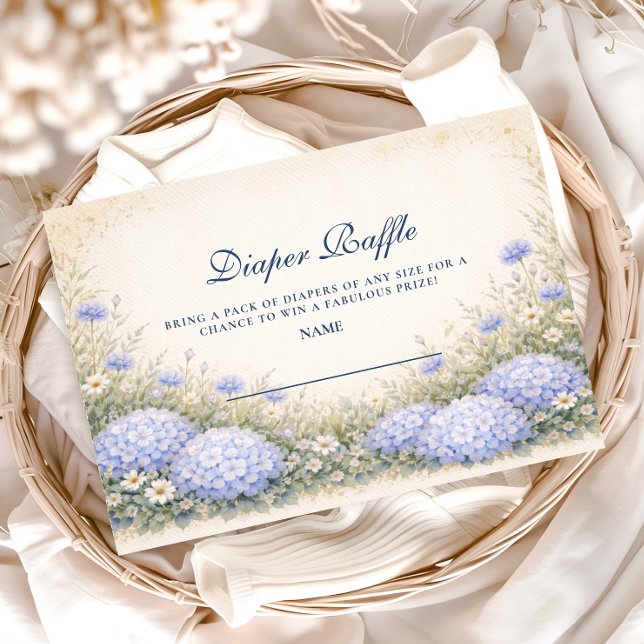 Tarjeta De Recepción Elegant Dusty Blue Hydrangea Garden Diapper Raffle (Subido por el creador)