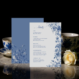 Tarjeta De Recepción Elegant Dusty Blue Toile Floral Wedding Details