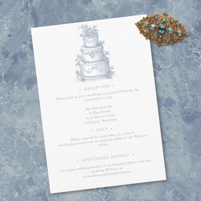 Tarjeta De Recepción Elegant Dusty Blue Toile French Manor Wedding (Elegant Dusty Blue Toile French Manor Wedding Enclosure Card)