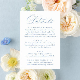 Tarjeta De Recepción Elegant Dusty Blue Victorian Floral Wedding Detail