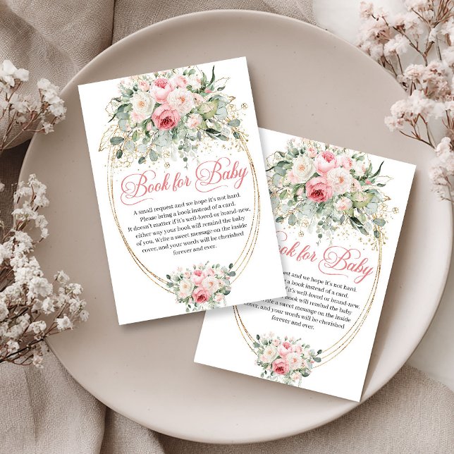Tarjeta De Recepción Elegant Dusty Pink Roses Greenery Book Request (Elegant Dusty Pink Roses Greenery Book Request)