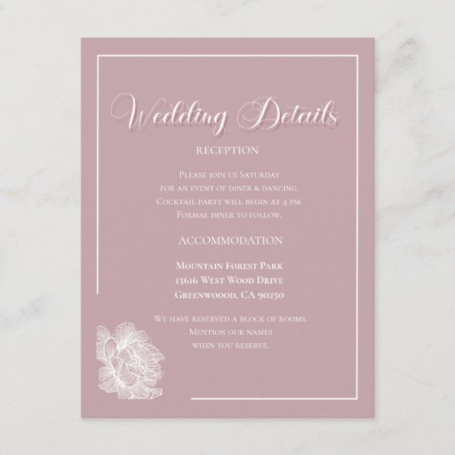 Tarjeta De Recepción Elegant Dusty Pink White Floral Wedding (Anverso)
