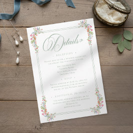 Tarjeta De Recepción Elegant Dusty Sage Pastel Wildflower Crest Wedding