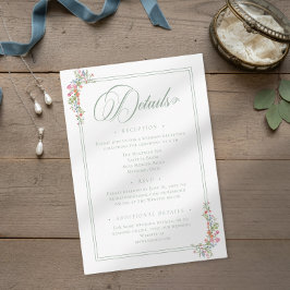 Tarjeta De Recepción Elegant Dusty Sage Pastel Wildflower Crest Wedding