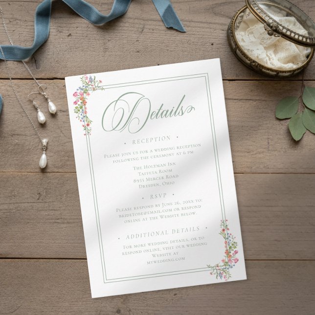 Tarjeta De Recepción Elegant Dusty Sage Pastel Wildflower Crest Wedding (Subido por el creador)