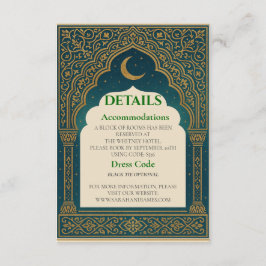 Tarjeta De Recepción Elegant Emerald & Gold Ornate Arch Wedding Details