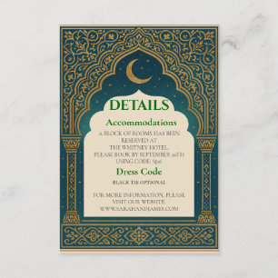 Tarjeta De Recepción Elegant Emerald & Gold Ornate Arch Wedding Details