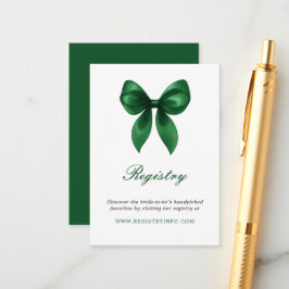 Tarjeta De Recepción Elegant Emerald Green Bow Bridal Shower Registry