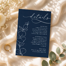Tarjeta De Recepción Elegant Eucalyptus Navy Blue Wedding Details