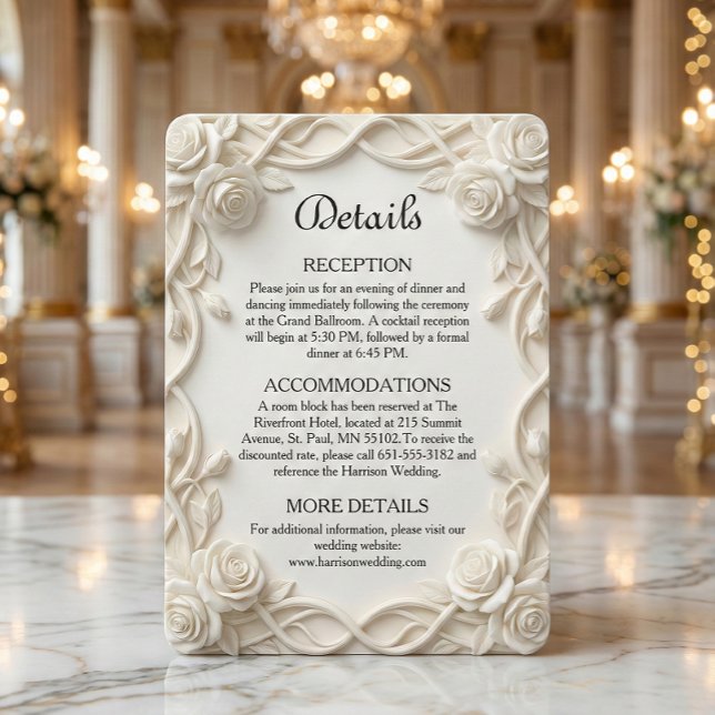 Tarjeta De Recepción Elegant Faux Plaster Floral Relief Formal Wedding (Subido por el creador)