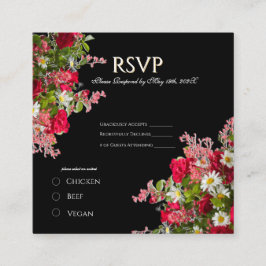 Tarjeta De Recepción Elegant Floral Black Flower Photo Enclosure Card