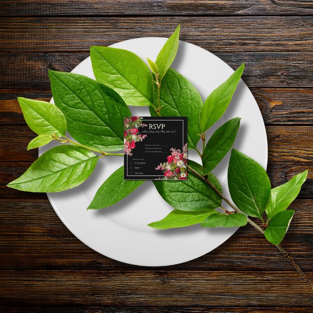 Tarjeta De Recepción Elegant Floral Black Flower Photo Enclosure Card (Subido por el creador)