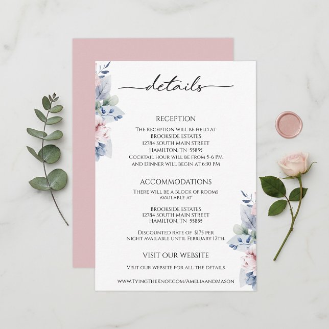 Tarjeta De Recepción Elegant Floral Botanical Reception Details Card (Elegant Floral Botanical Reception Details Card)