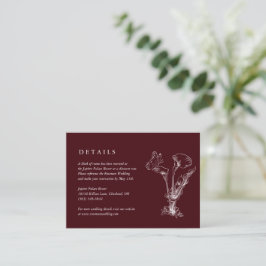 Tarjeta De Recepción Elegant Floral Burgundy Wedding Details Card